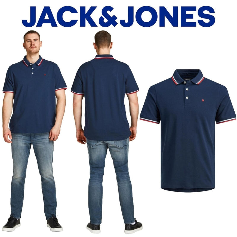 Jack & Jones Men's Big and Tall Navy Polo Shirt: 100% Cotton, Plus Size T-shirt