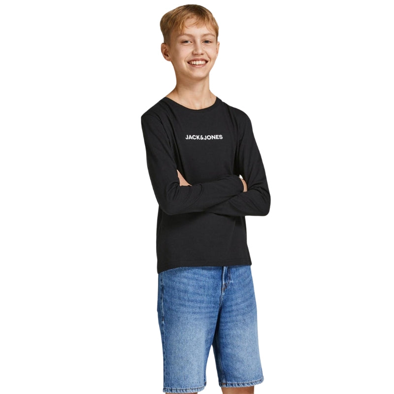 Jack & Jones Boys' Black T-Shirt: Casual Crew Neck Tee, 100% Cotton, for Kids