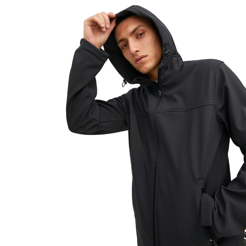 Jack & Jones Men's Soft Shell Fleece Jacket with Hood: Workwear Coat, Sizes S to 2XL