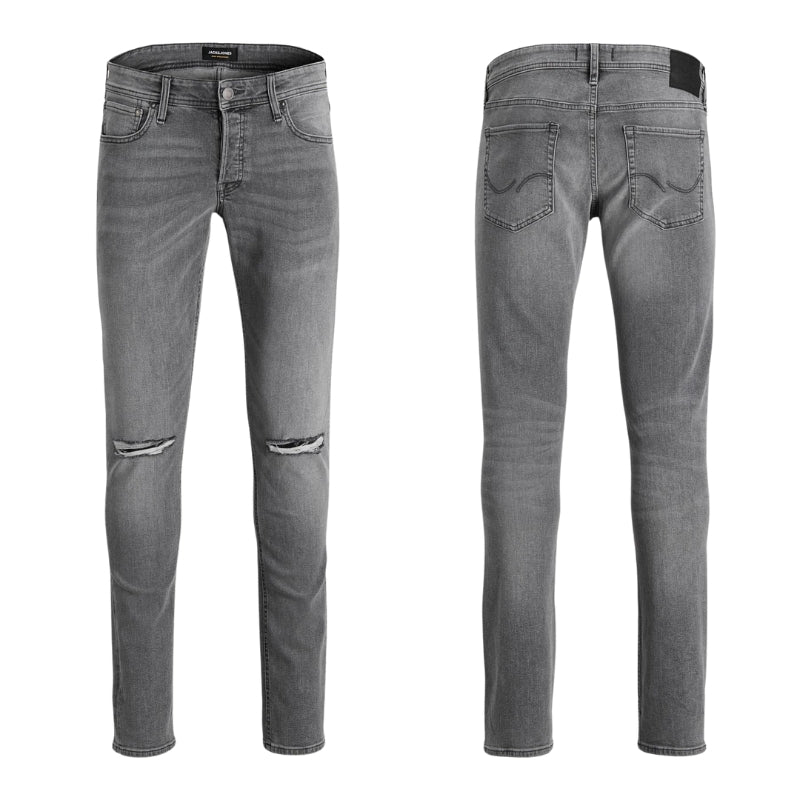 Jack & Jones Glenn Slim-Fit Men's Distressed Jeans: Button Fly Cotton Stretch Denim