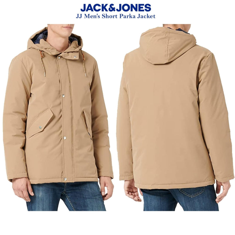 Jack & Jones Men's Warm Outdoor Coat Water Resistant Padded Hooded Parka Jacket