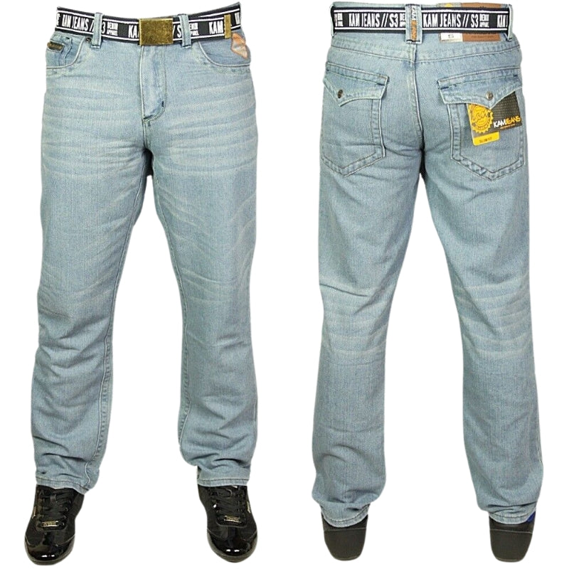 Brand New Men's Straight Leg Smart Casual Jeans Trousers, Available in All Sizes 30-40 with Complimentary Belt