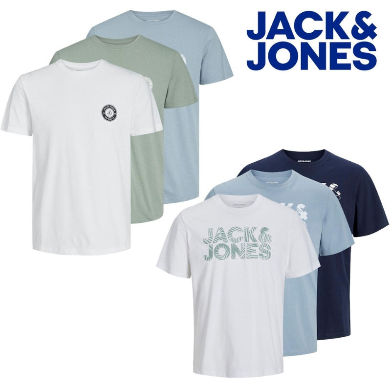 Jack & Jones 3-Pack Crew Neck Cotton T-shirt Multipack Tee Tops for Men, UK