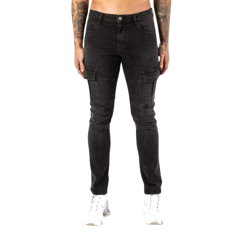 DML Men's Cargo Jeans: Skinny Fit, Stretch Fabric, Zip Fly, Designer Combat Denim Pants