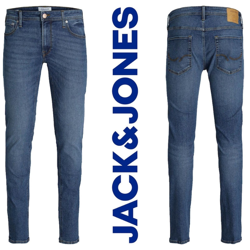 Jack & Jones Men's Blue Skinny Fit Denim Jeans: Zip Fastening, Available in Sizes 30W-38W