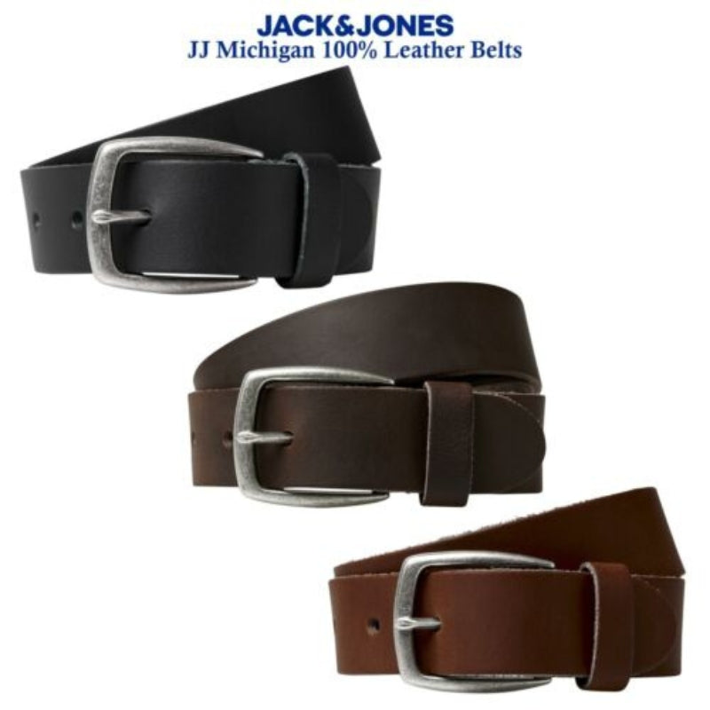 Jack & Jones Men's Genuine Cow Leather Belts for Jeans and Trousers in Black and Brown