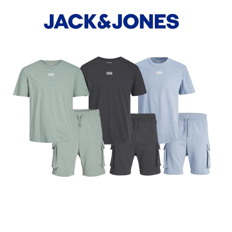 Jack & Jones Men's Cargo Shorts and Short Sleeve T-shirt Set: Combo