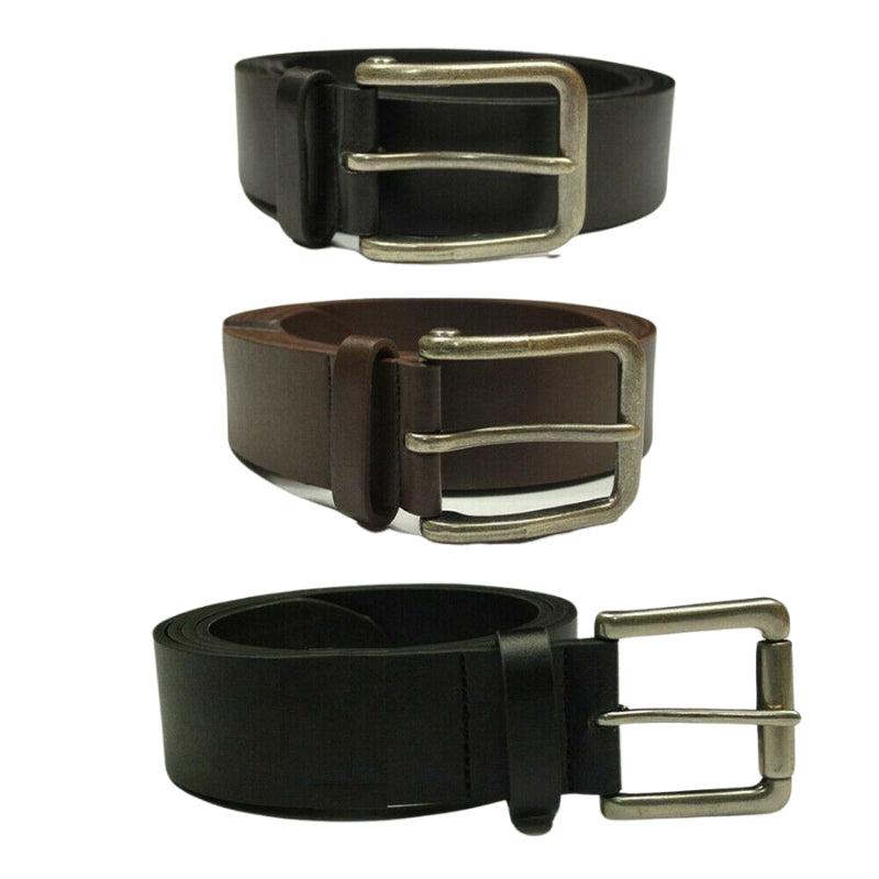 Kam Men's Leather Belts for Big and Tall Jeans and Trousers, Waist Size 40-62, with Plain Buckle for Casual Wear