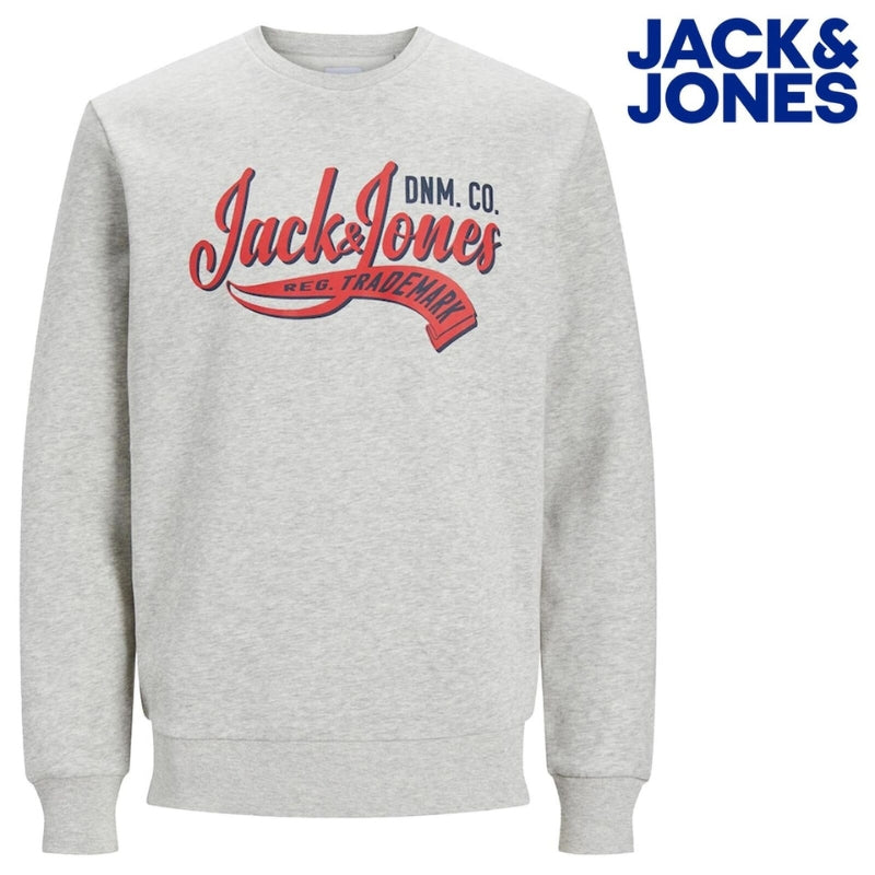 Jack & Jones Men's Grey Round Neck Long Sleeve Pullover Sweatshirt