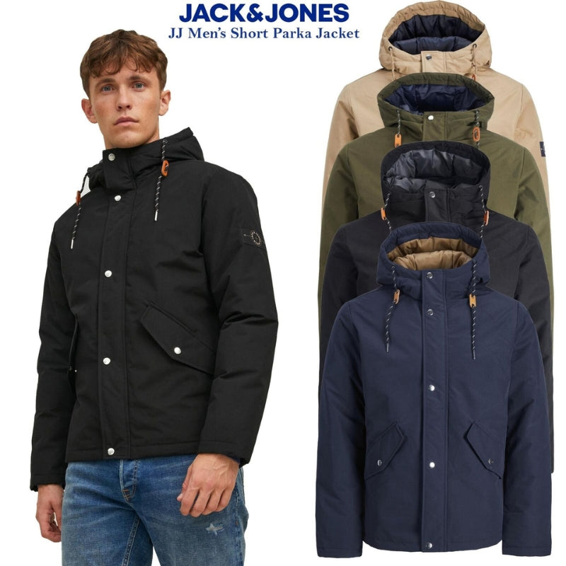 Jack & Jones Men's Warm Outdoor Coat Water Resistant Padded Hooded Parka Jacket