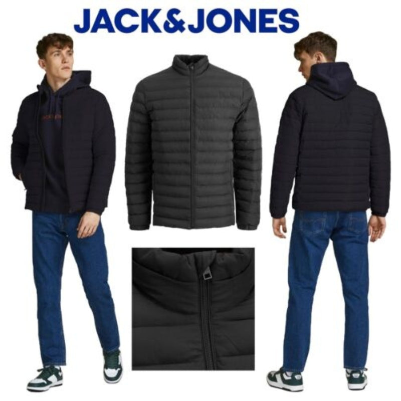 Jack & Jones Men's Black Puffer Jacket: XL Long Sleeve Winter Coat