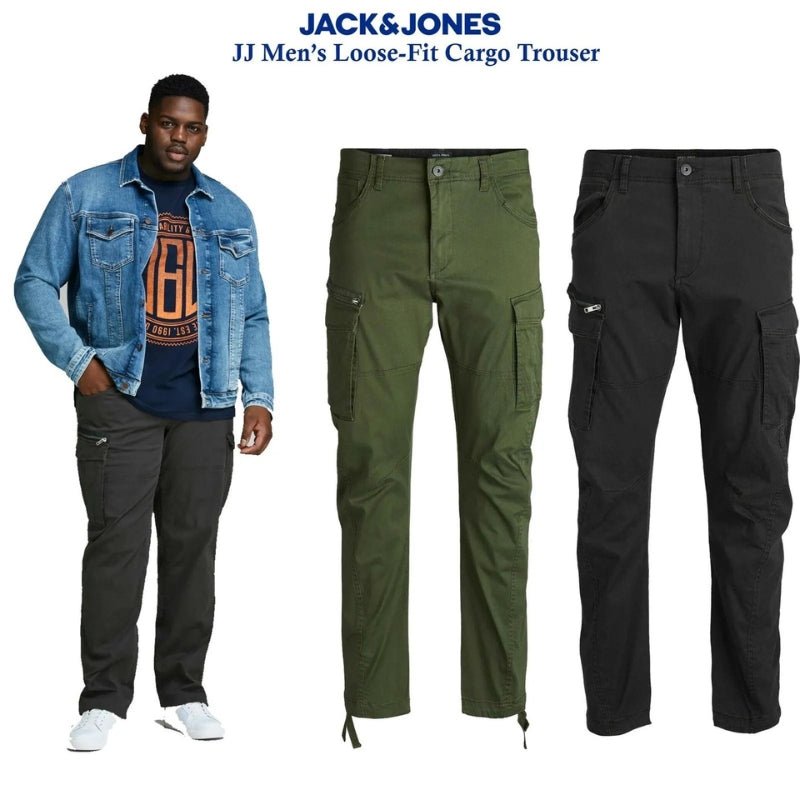 Jack & Jones Big & Tall Men's Loose Fit Cargo Trousers Cotton Stretch Combat Pants