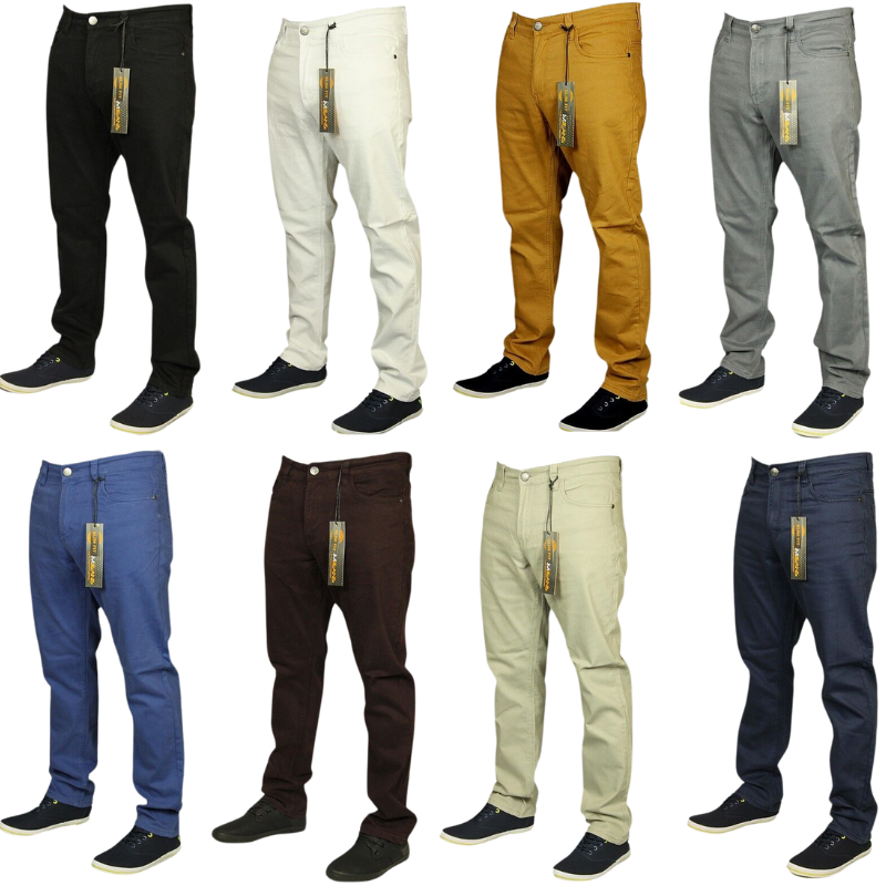 Brand New with Tags: KAM Stretch Chinos Jeans, Straight Leg, Available in 8 Colors - Black, Grey, White, Navy, Ink.