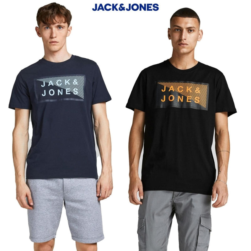 Men's Regular Fit Cotton Crew Neck T-shirt with Short Sleeves and Logo Detailing: Jack & Jones, Available in Sizes S-3XL