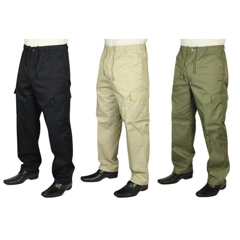 New Carabou Rugby Cargo Combat Trousers Casual Pants Elasticated Waist Sizes 32 to 48