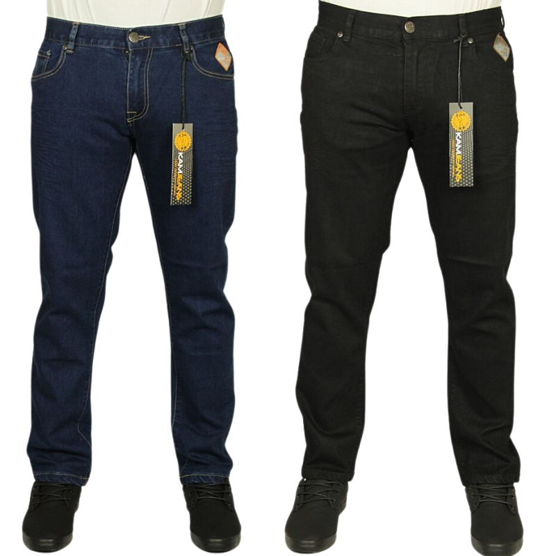 Kam Men's Slim Fit Jeans Available in Black and Blue, Sizes 30-38, Skinny Stretch Casual Smart Denim Pants