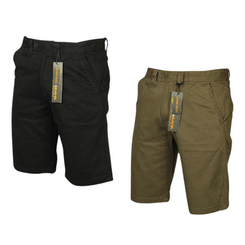 Men's Kam Chino Shorts Expandable Waistband in Black and Taupe Colors, Available in Sizes 30-38