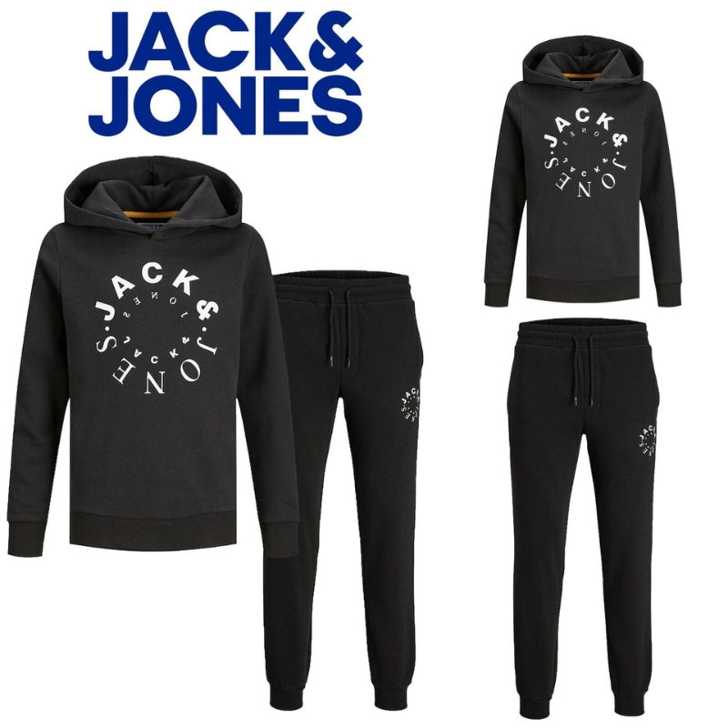 Jack & Jones Boys' Black Tracksuit Set: Hoodie and Joggers, Ages 6-14 Years