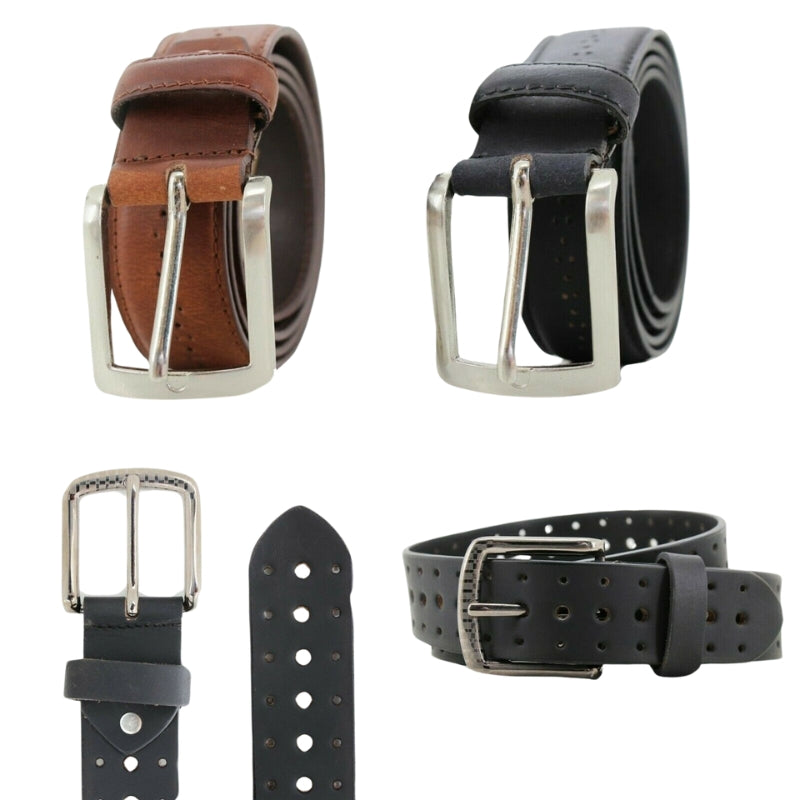 Lucini Men's Genuine Leather Casual Belts with Metal Buckle and Leather Loops