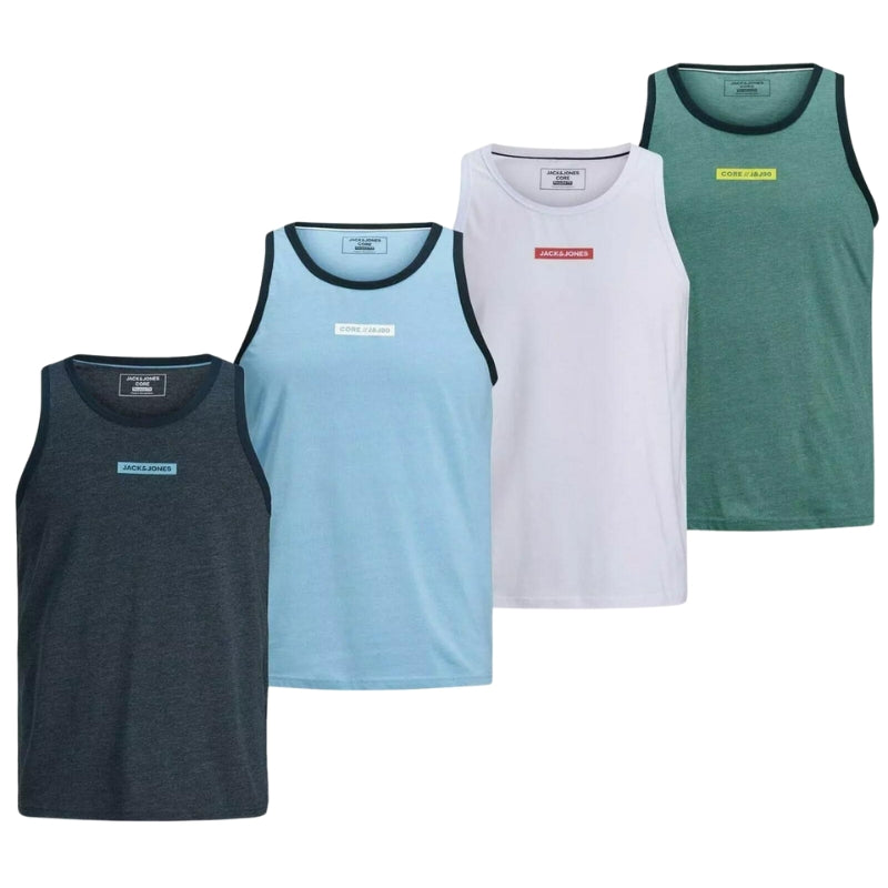 Jack & Jones Men's Slim-Fit Crew Neck Sleeveless Cotton Tank Top Gym Sports Vest