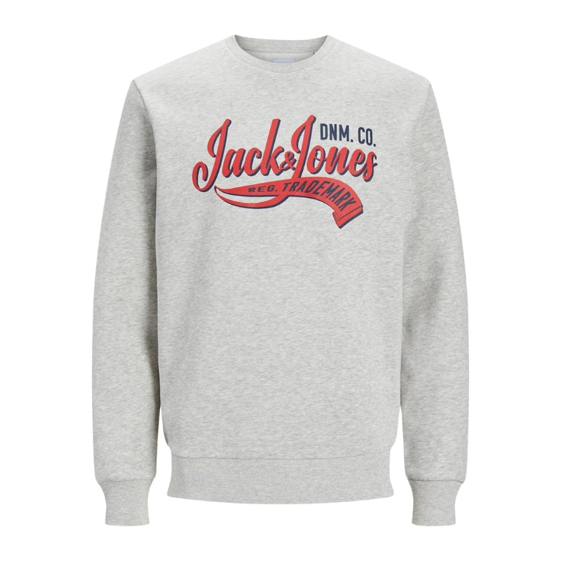 Jack & Jones Men's Grey Round Neck Long Sleeve Pullover Sweatshirt