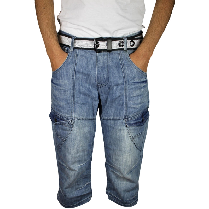 VR2 Denim Men's Plus Size Knee-Length 3/4 Shorts with Free Belt