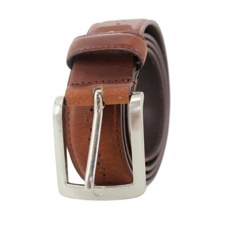 Lucini Men's Genuine Leather Casual Belts with Metal Buckle and Leather Loops