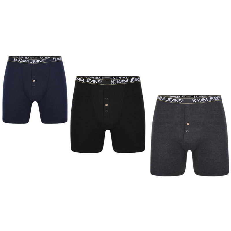 Kam Big & Tall Men's 3-Pack Boxer Shorts: Button Fly Underwear, Sizes 2XL-8XL