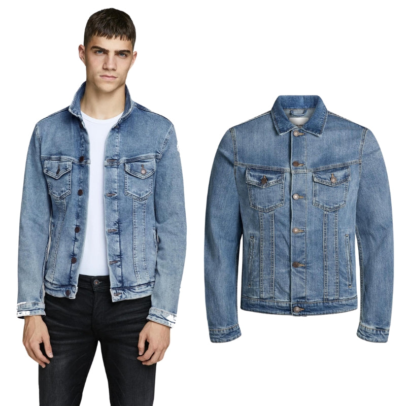 Jack & Jones Denim Jacket Classic Western Designer Trucker with Long Sleeves