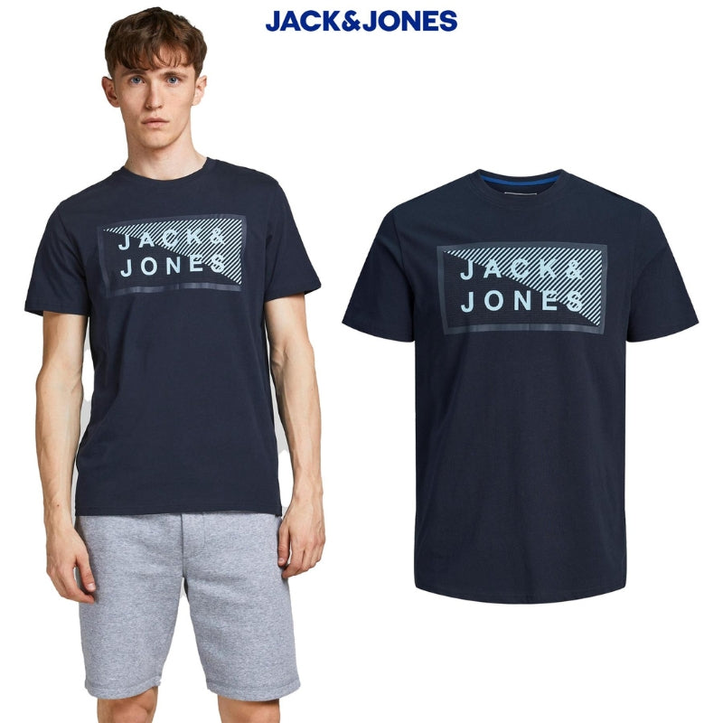 Men's Regular Fit Cotton Crew Neck T-shirt with Short Sleeves and Logo Detailing: Jack & Jones, Available in Sizes S-3XL