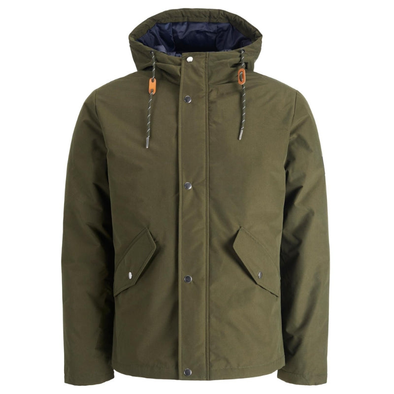 Jack & Jones Men's Warm Outdoor Coat Water Resistant Padded Hooded Parka Jacket