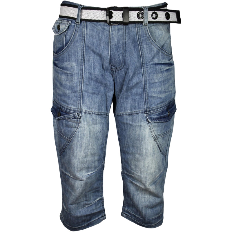 VR2 Denim Men's Plus Size Knee-Length 3/4 Shorts with Free Belt