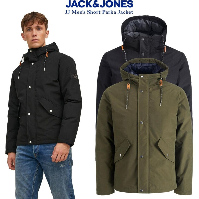 Jack & Jones Men's Warm Outdoor Coat Water Resistant Padded Hooded Parka Jacket