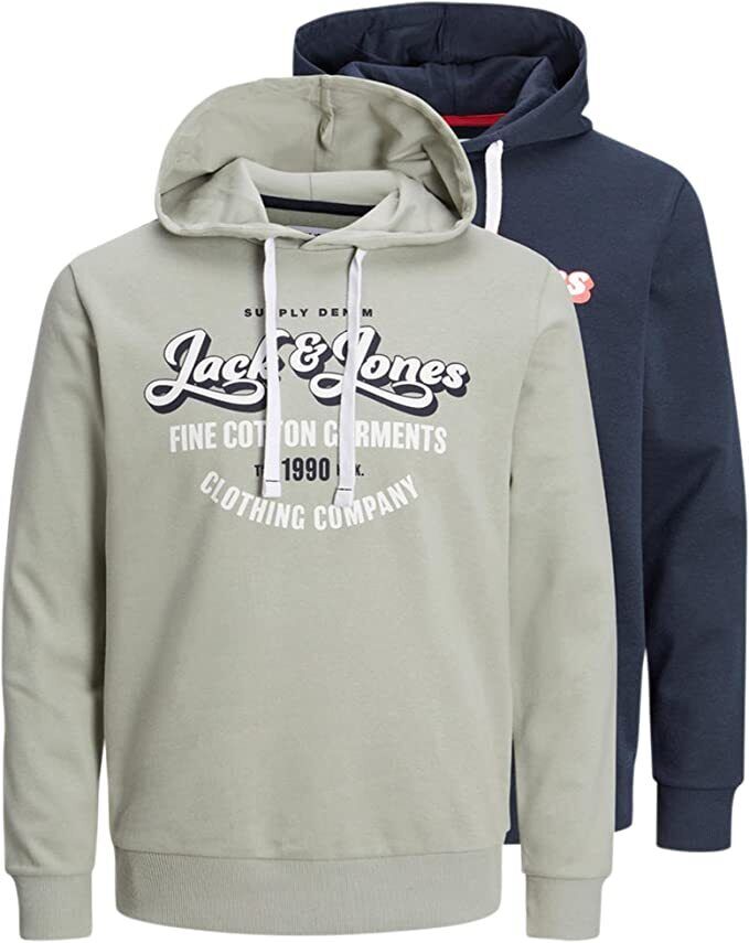 Mens 2 Pack Hoodies Jack & Jones Pullover Long Sleeve Top Warm Sweatshirt S-2XL