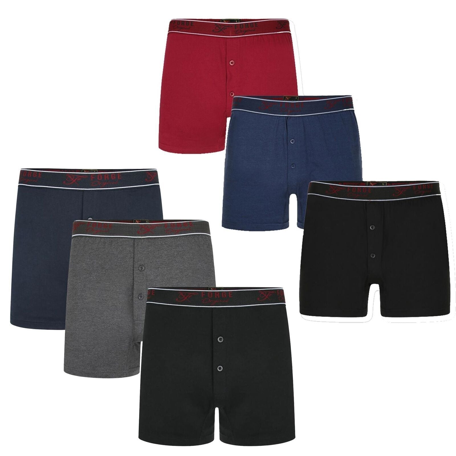 Mens 3 Pack Forge Boxer Shorts Trunks Cotton Underwear Button Fly Underpants