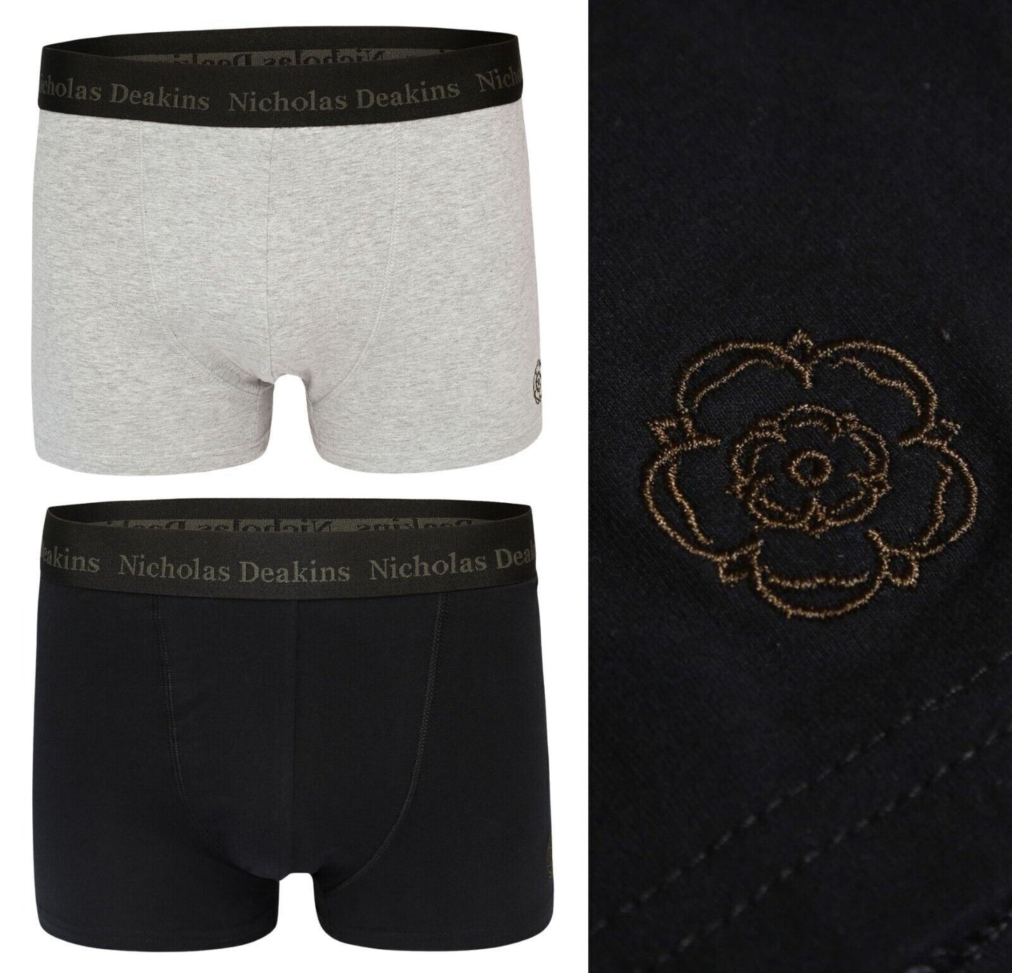 2 Pack Mens Deakins Boxer Shorts Cotton Stretch Black Grey Underwear Set S-XL