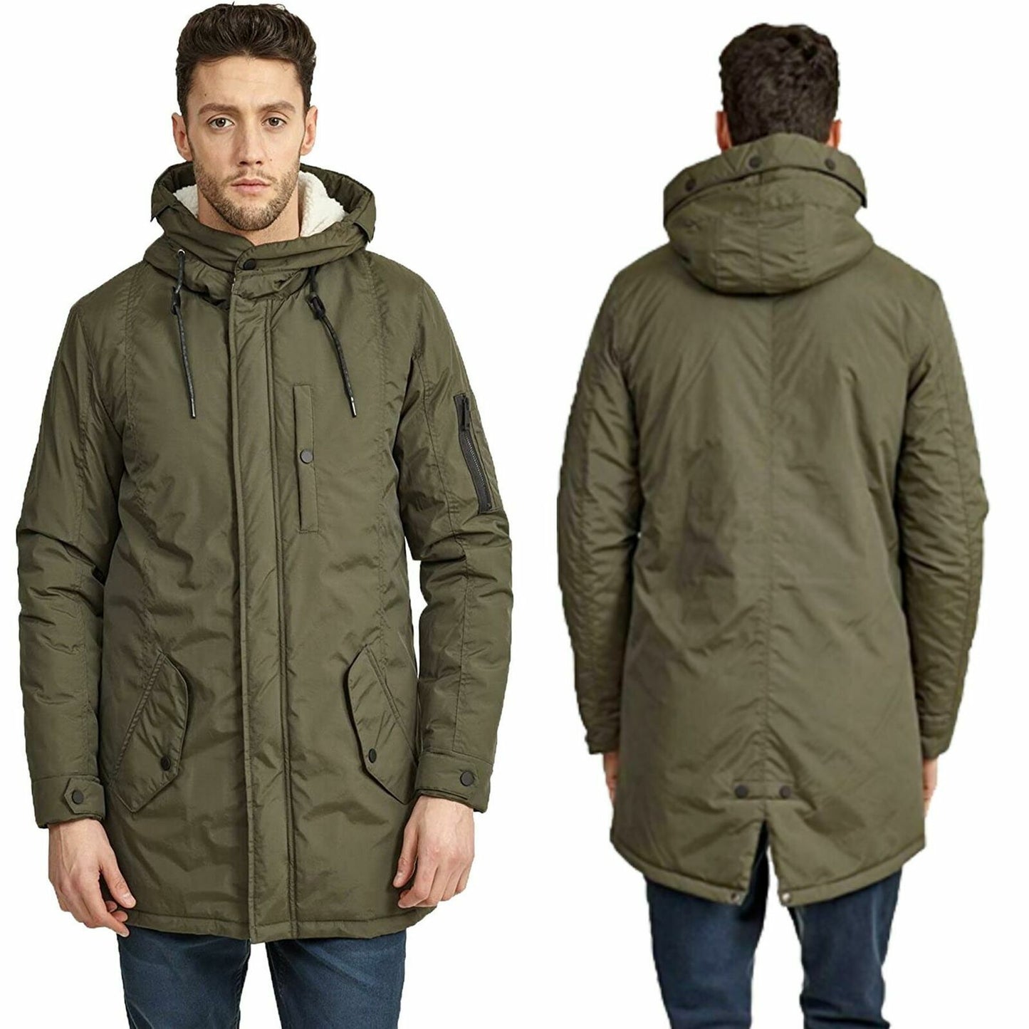 Mens Long Jacket Brave Soul Coat Hooded Parka Lightweight Warm Windproof Outdoor