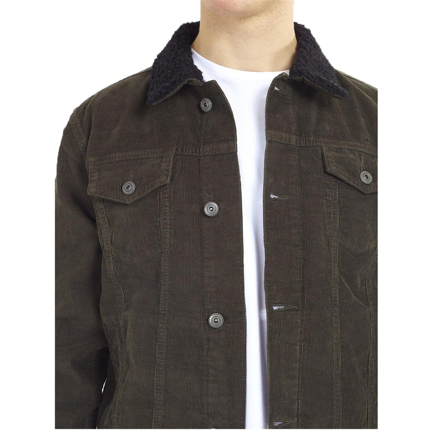 Brave Soul Mens Prestwich Corduroy Jacket Borg Collar Button Up Winter Coat S-XL