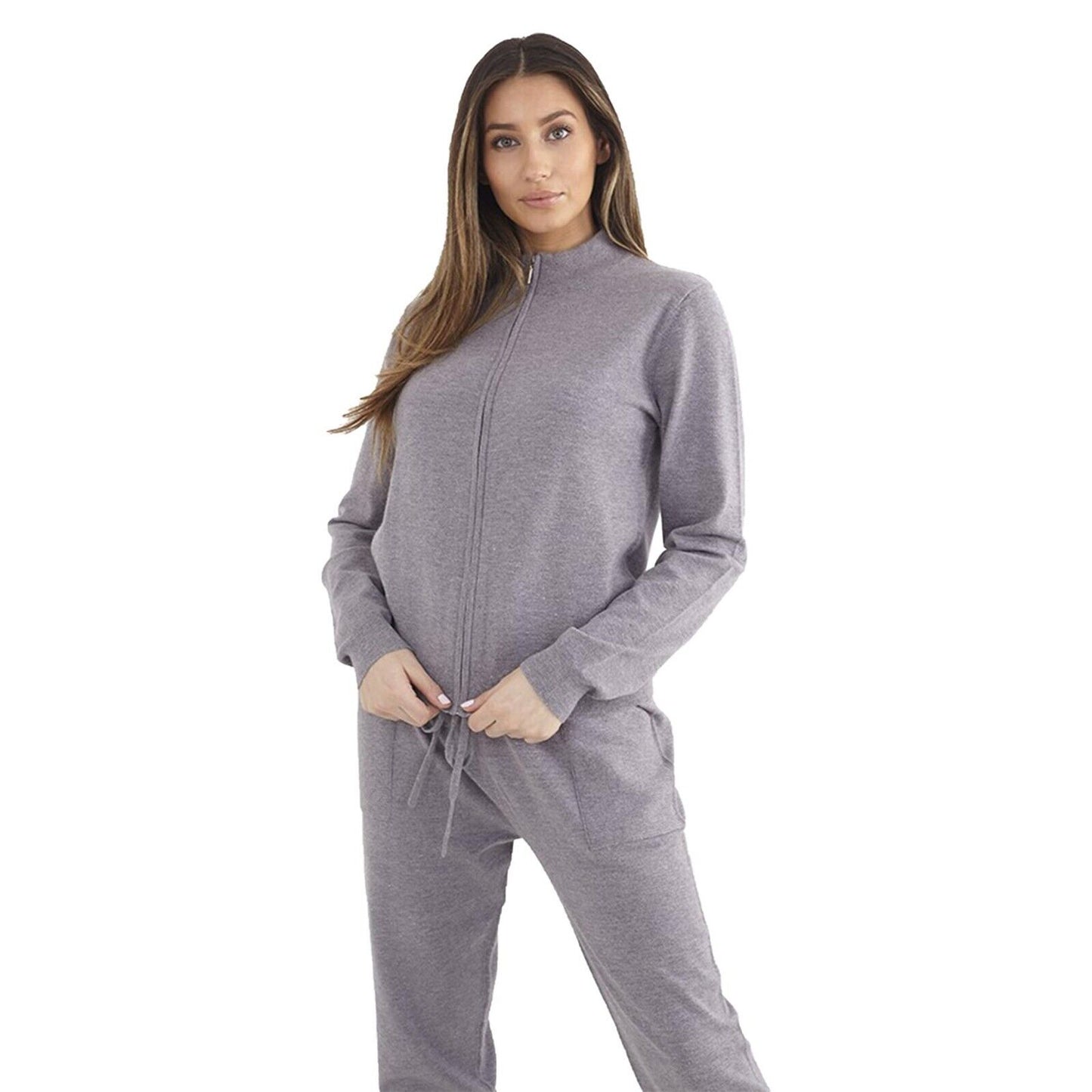 Womens Knitted 2 Piece Set Long Sleeve High Neck Top & Trouser Tracksuit XS-L