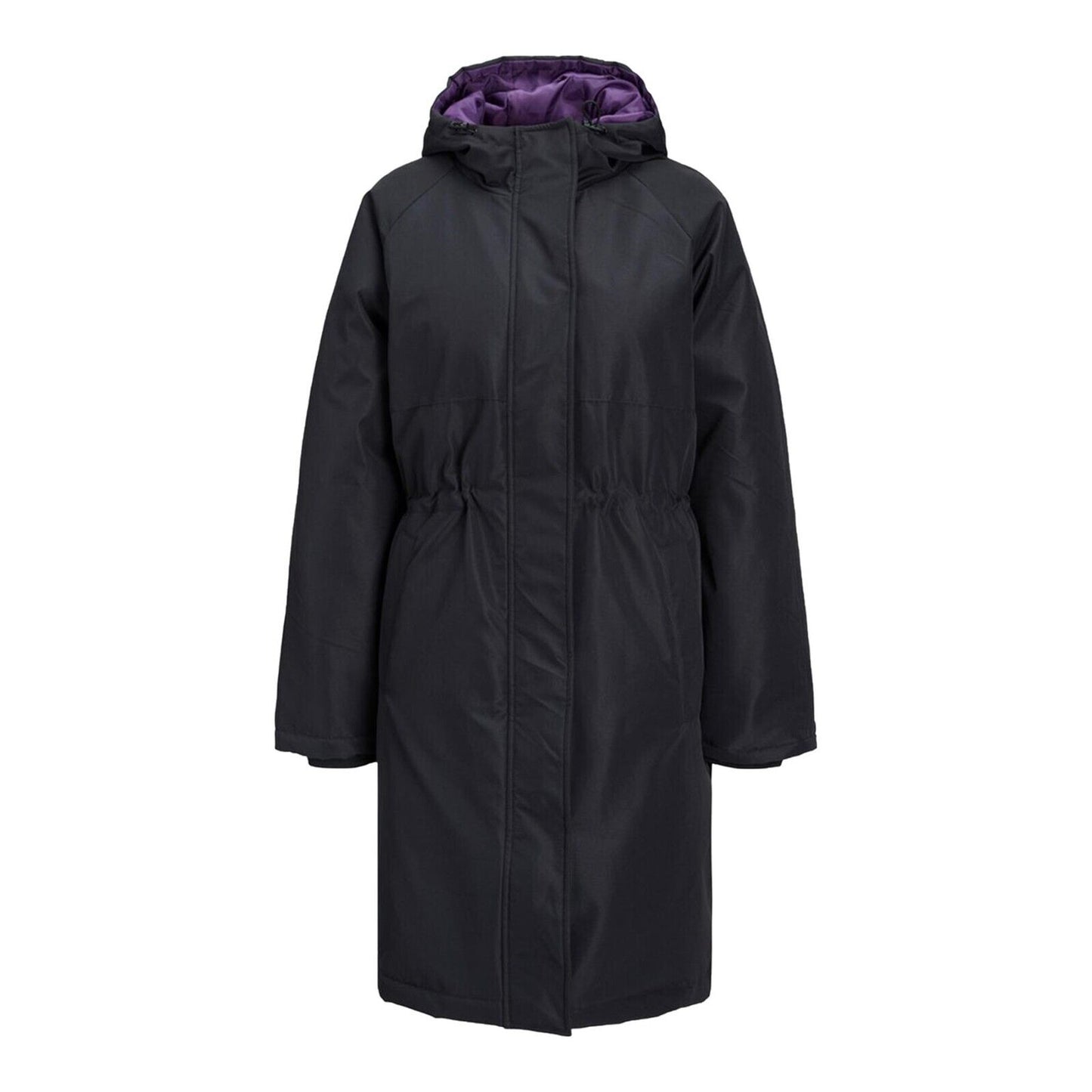 Womens Black Parka Coat Jack & Jones Hooded Zip Up Long Sleeve Jacket for Ladies