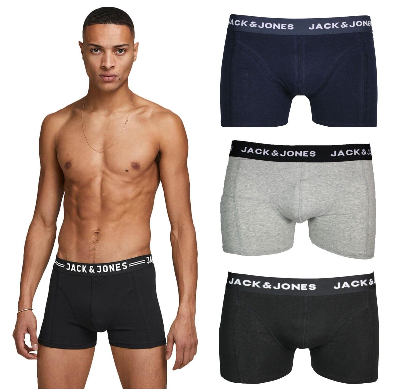 Mens Jack And Jones Boxer Briefs 3 Pack Comfort Flex Underwear Cotton Shorts