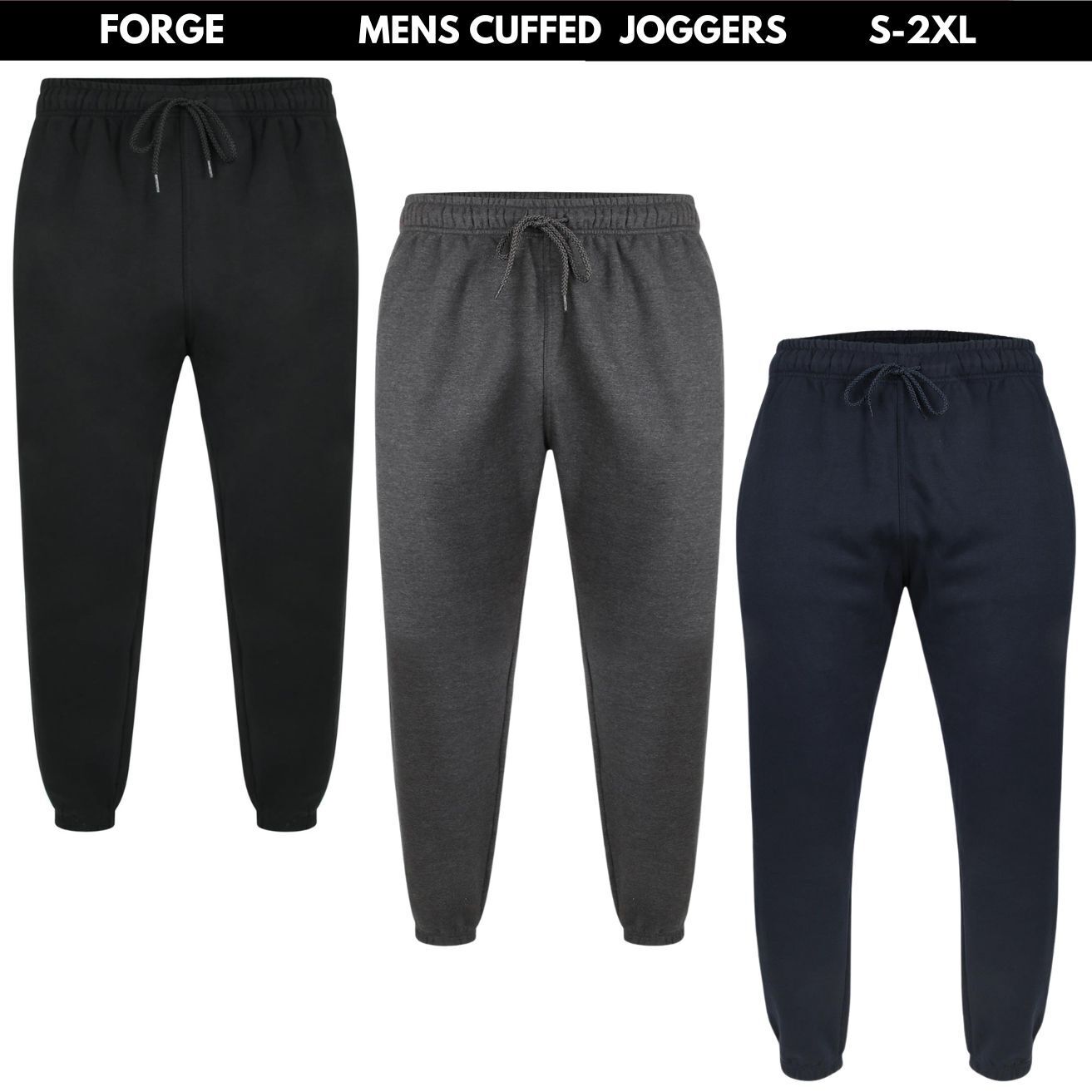Mens Cuffed Joggers Elasticated Waist Jogging Bottoms Pants Zip Pockets S-2XL