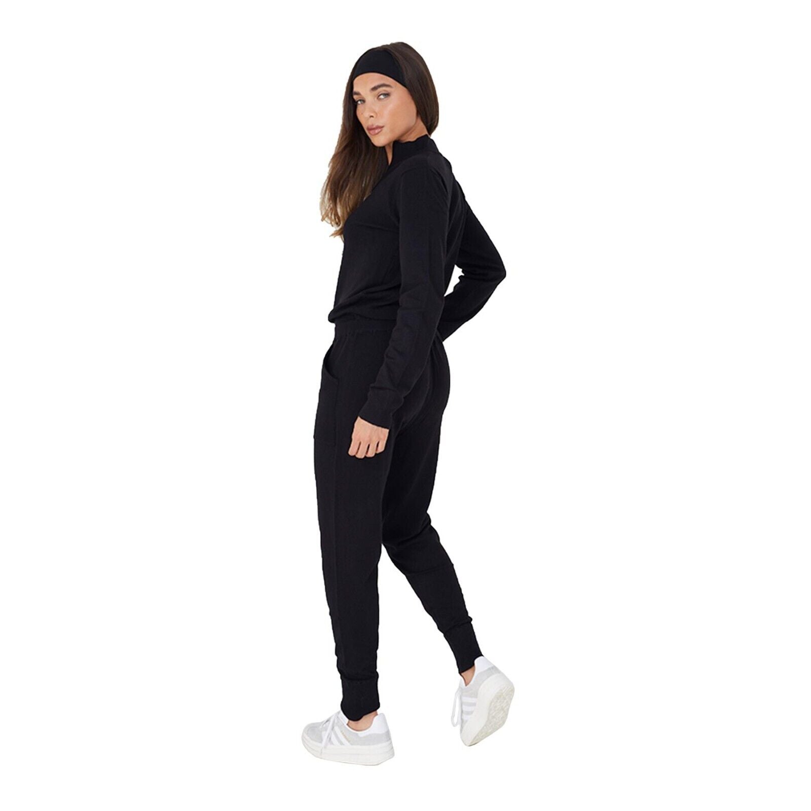 Womens Knitted 2 Piece Set Long Sleeve High Neck Top & Trouser Tracksuit XS-L