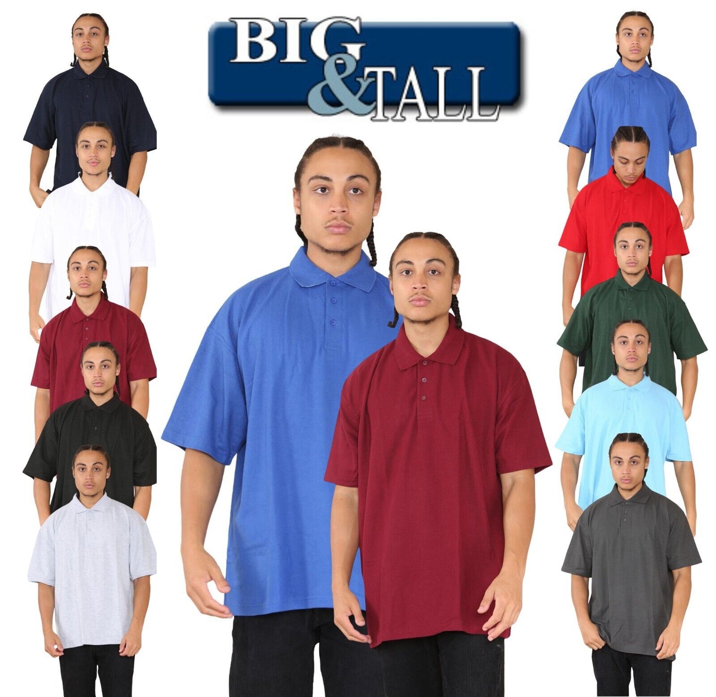 Mens Polo Shirt Big & Tall VR2 Cotton T-Shirt Big King Fit Collared Top 3XL-8XL