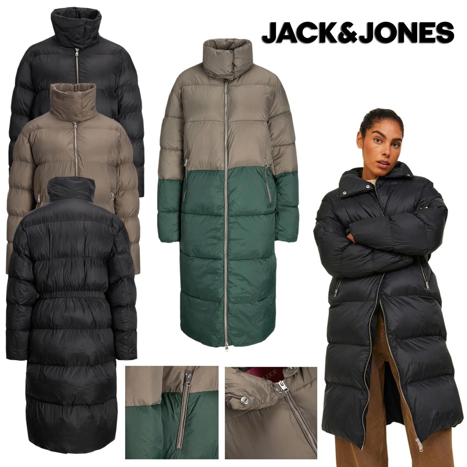Ladies Jack & Jones Puffer Long Jacket Winter Coat For Women Padded Coat