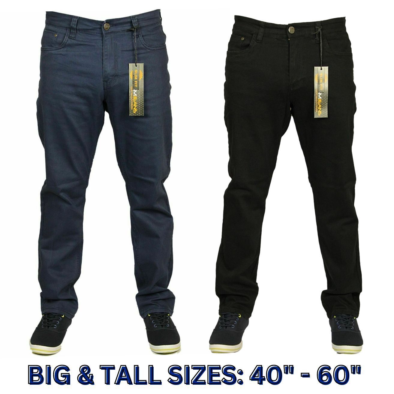 Mens Big King Size Stretch Chinos Straight Leg Jeans Pants Sizes 28-60
