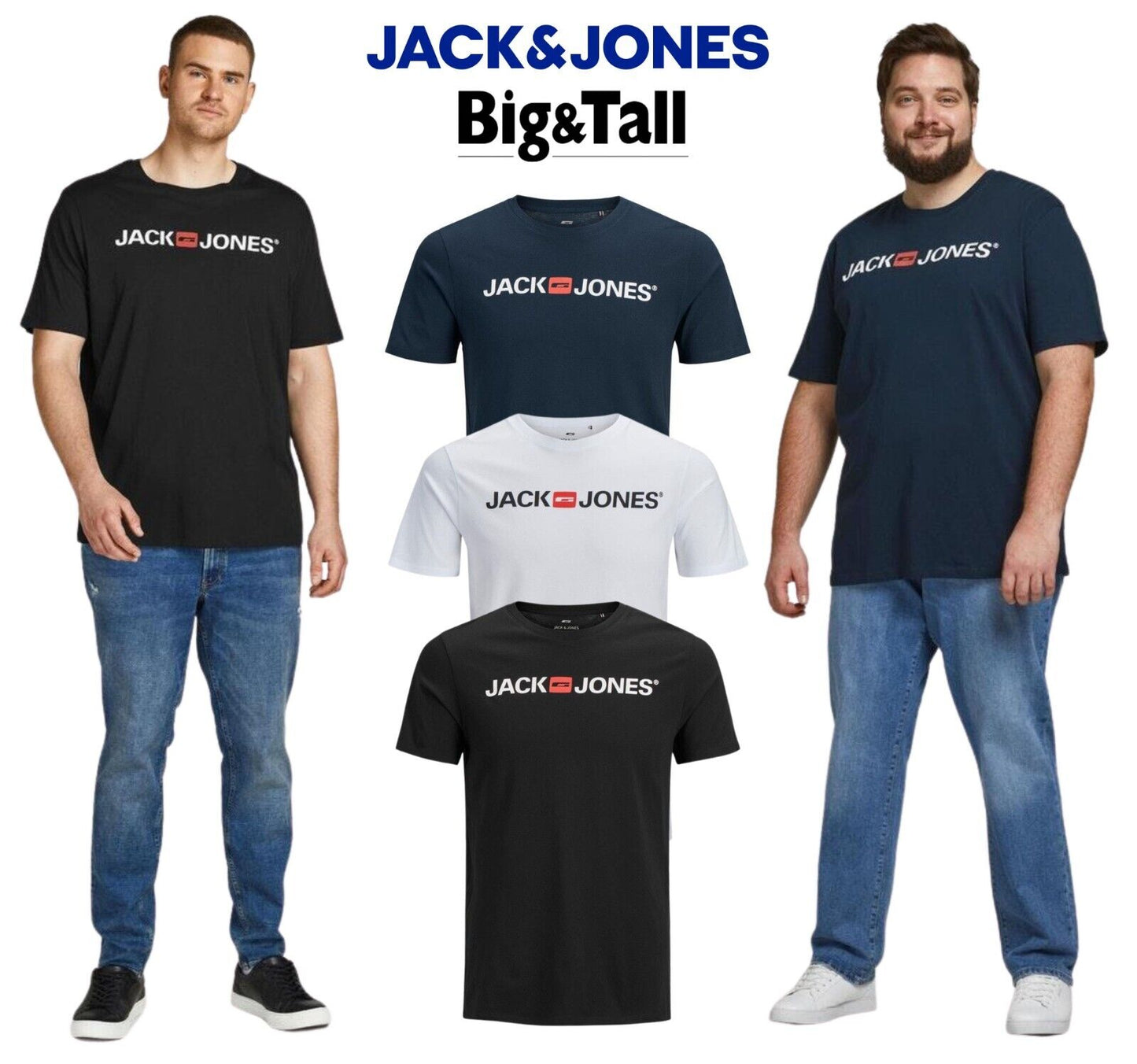 Mens Big & Tall Jack & Jones T-shirts Crew Neck Short Sleeve Tee Plus Size L-6XL