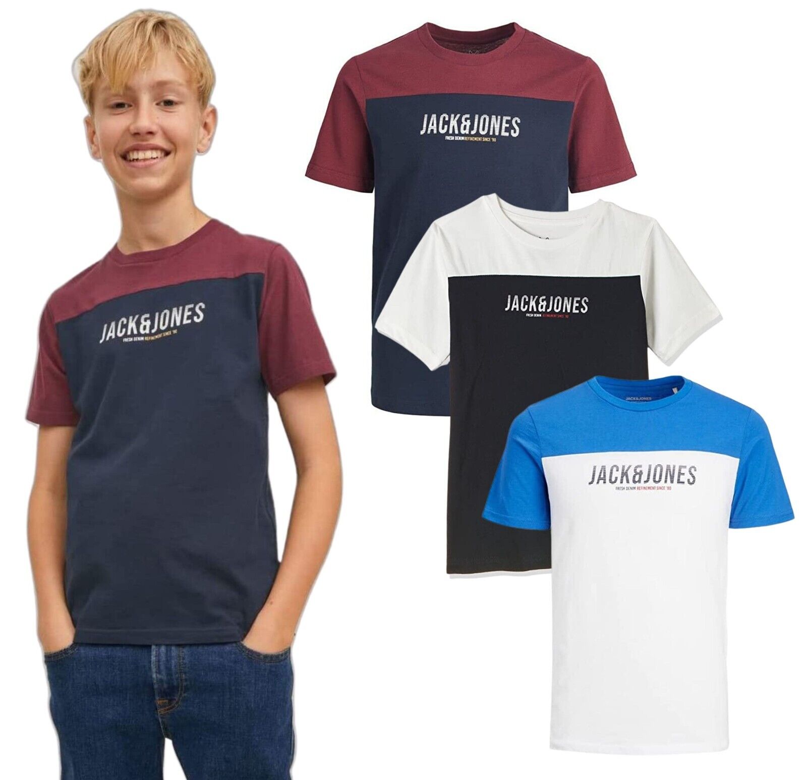 Kids Jack Jones Logo T-Shirt Boys Crew Neck Top Short Sleeve Tee 8-16 Years