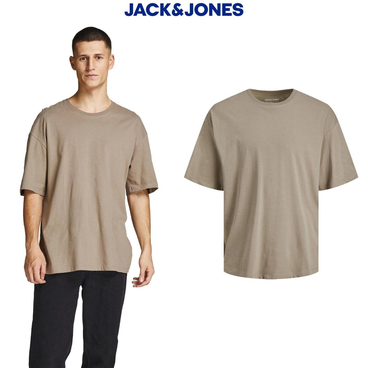 Mens Oversized T-shirt  Jack & Jones Crew Neck Loose Boxy Fit Plain Tee S-XL