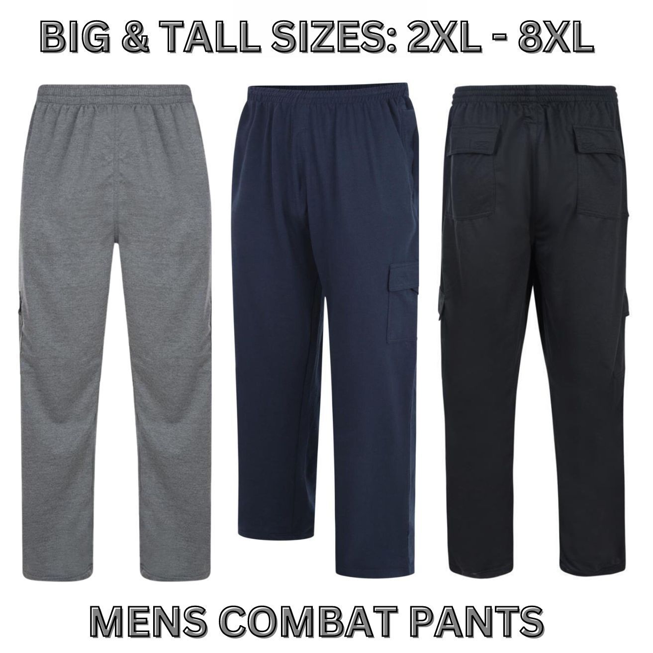 Mens Big Size Combat Pants Cargo Trousers Multi Pocket Bottoms Joggers 2XL-8XL